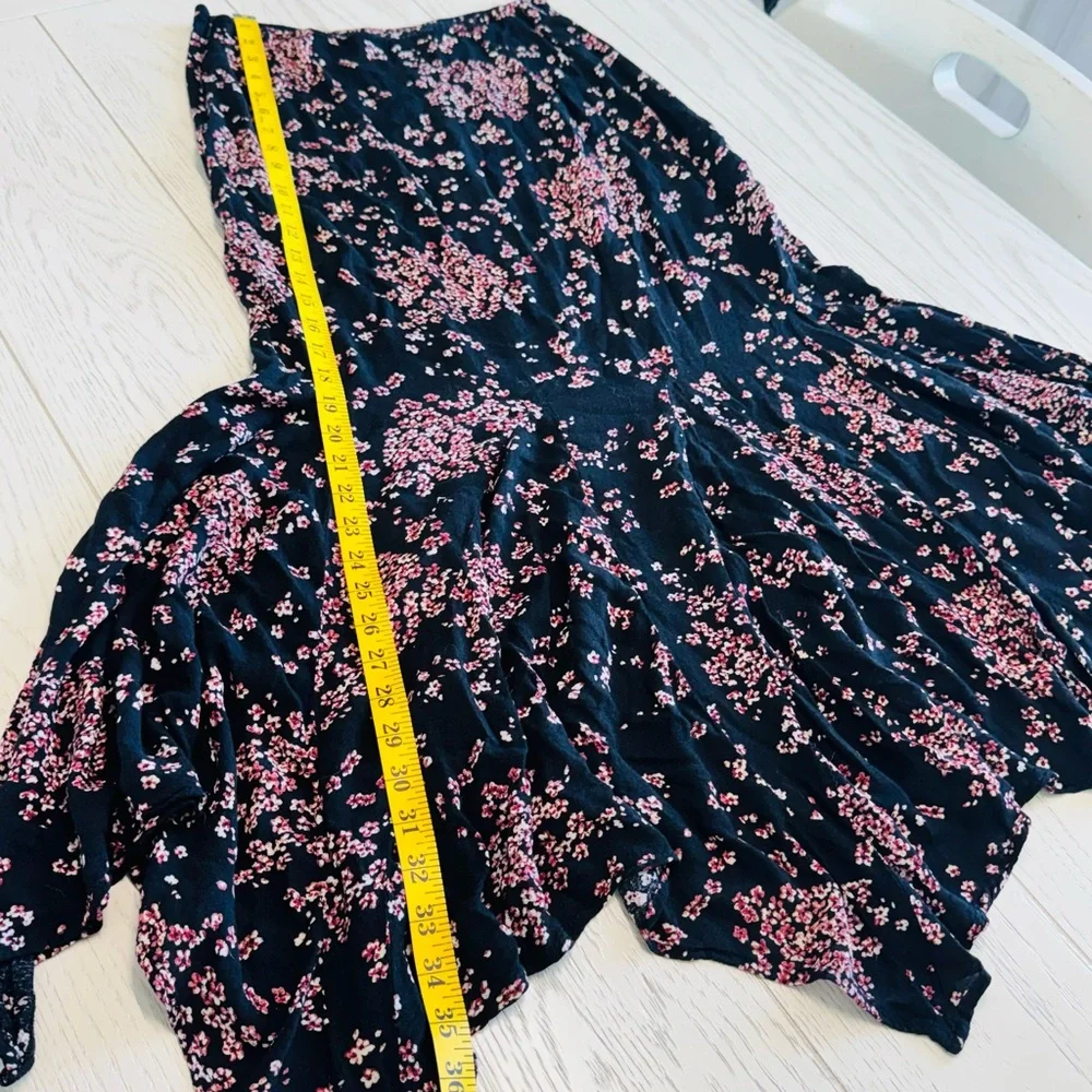 Free People Asymmetrical Floral Skirt in Black and Pink